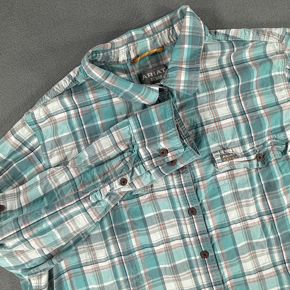Ariat Rebar Womens 3X Long Sleeve Western Button Up Shirt Plaid Teal 450102160